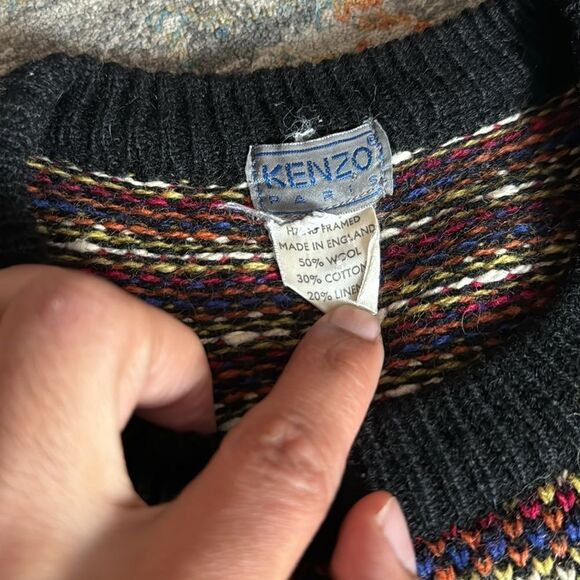 KENZO Vintage 80s Fairlsle Wool Knit Jumper Pullover Sweater - XL - Picture 4 of 5